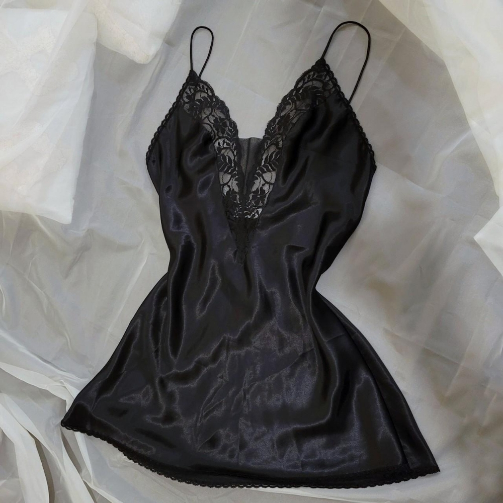 Vintage 80's Slinky Black Slip Dress | Nightie